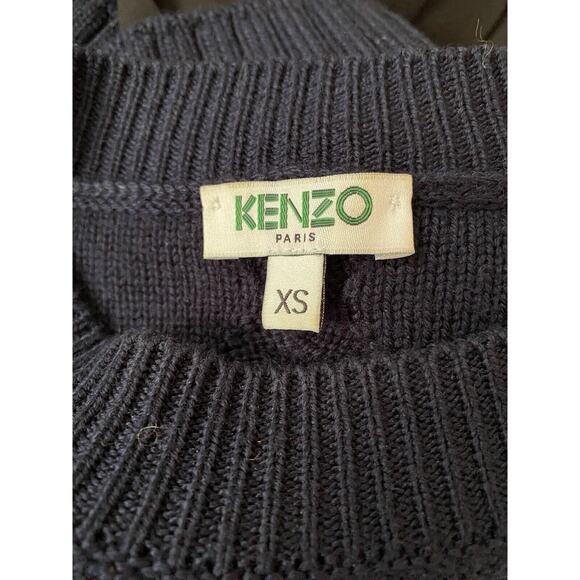 KENZO Dress Blue Black Cable Knit Wool Layered Mixed Media Pleated Crepe… - Picture 6 of 6